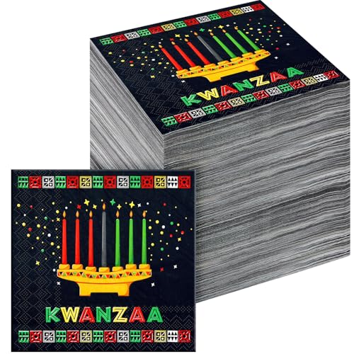 Crtiin Kwanzaa Getränke-Papierservietten, 33 x 33 cm, Happy Juneteenth Partyzubehör, afrikanische Dekorationen für Party, Kwanzaa-Dekorationen für afrikanische amerikanische Partygeschenke, 100 Stück von Crtiin