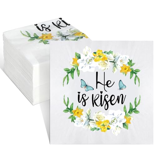 Crtiin Papierservietten mit Aufschrift "He Is Risen", Frohe Ostern, Jesus, elegante Einweg-Servietten, für christliche Religion, Party-Dekoration, 100 Stück von Crtiin