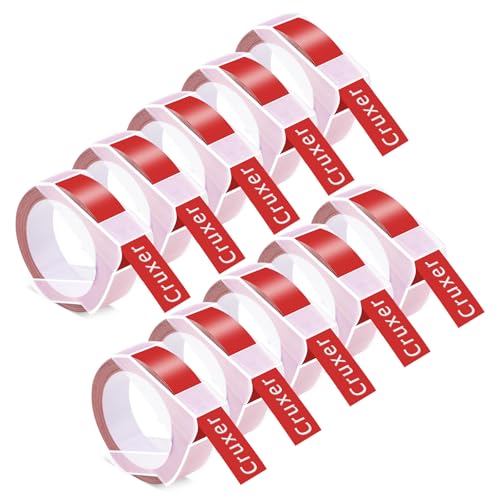 Cruxer 10er-Packung Kompatibel für Dymo 3D S0898152 521202 Rot Kunststoff Prägebändern Bänder, 12mm x 3m Schriftband Ersatz für Office Mate II 1540 154000 Organizer Xpress Pro 1575 Beschriftungsgerät von Cruxer