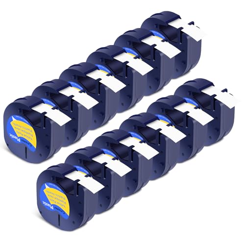 Cruxer 12er-Packung Kompatibel für Dymo Letra Tag 91222 91202 91332 59423 S0721620 Gelb Etikettenband Bänder, 12mm x 4m Schriftband Ersatz für Dymo LetraTag LT-100H Plus LT-100H 2000 QX50 XM XR von Cruxer