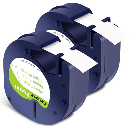 Cruxer 2er-Packung Kompatibel für Dymo Letra Tag 91220 91200 91330 59421 S0721510 Weiß Etikettenband Bänder, 12mm x 4m Schriftband Ersatz für Dymo LetraTag LT-100H Plus LT-100H 2000 QX50 XM XR von Cruxer