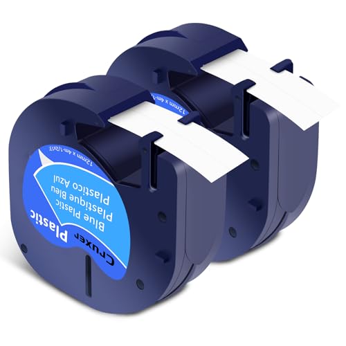 Cruxer 2er-Packung Kompatibel für Dymo Letra Tag 91225 91205 91335 59426 S0721650 Blau Etikettenband Bänder, 12mm x 4m Schriftband Ersatz für Dymo LetraTag LT-100H Plus LT-100H 2000 QX50 XM XR von Cruxer