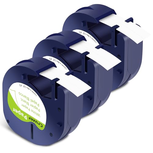 Cruxer 3er-Packung Kompatibel für Dymo Letra Tag 91220 91200 91330 59421 S0721510 Weiß Etikettenband Bänder, 12mm x 4m Schriftband Ersatz für Dymo LetraTag LT-100H Plus LT-100H 2000 QX50 XM XR von Cruxer