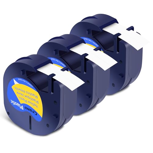 Cruxer 3er-Packung Kompatibel für Dymo Letra Tag 91222 91202 91332 59423 S0721620 Gelb Etikettenband Bänder, 12mm x 4m Schriftband Ersatz für Dymo LetraTag LT-100H Plus LT-100H 2000 QX50 XM XR von Cruxer