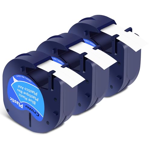 Cruxer 3er-Packung Kompatibel für Dymo Letra Tag 91225 91205 91335 59426 S0721650 Blau Etikettenband Bänder, 12mm x 4m Schriftband Ersatz für Dymo LetraTag LT-100H Plus LT-100H 2000 QX50 XM XR von Cruxer