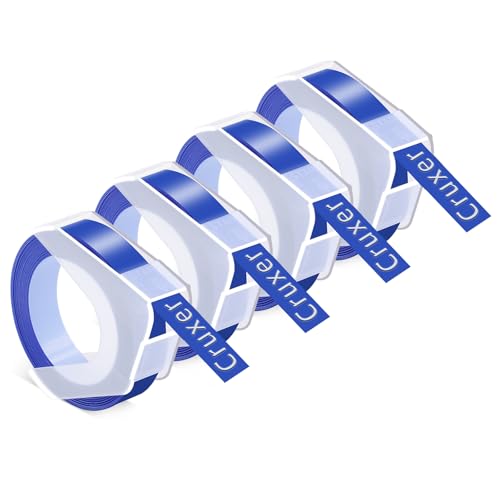 Cruxer 4er-Packung Kompatibel für Dymo 3D S0898140 520106 Blau Kunststoff Prägebändern Bänder, 9mm x 3m Schriftband Ersatz für 814580 1595GY 18577 20008CP Motex E-101 E-303 Beschriftungsger von Cruxer