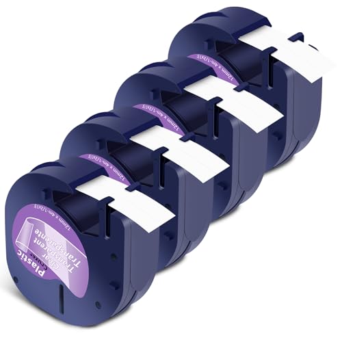 Cruxer 4er-Packung Kompatibel für Dymo Letra Tag 16952 16951 12267 12268 S0721530 Transparent Etikettenband Bänder, 12mm x 4m Schriftband Ersatz für Dymo LetraTag LT-100H Plus LT-100H 2000 QX50 XM XR von Cruxer