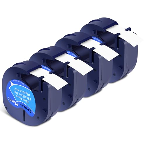 Cruxer 4er-Packung Kompatibel für Dymo Letra Tag 91225 91205 91335 59426 S0721650 Blau Etikettenband Bänder, 12mm x 4m Schriftband Ersatz für Dymo LetraTag LT-100H Plus LT-100H 2000 QX50 XM XR von Cruxer