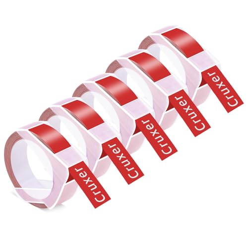 Cruxer 5er-Packung Kompatibel für Dymo 3D S0898152 521202 Rot Kunststoff Prägebändern Bänder, 12mm x 3m Schriftband Ersatz für Office Mate II 1540 154000 Organizer Xpress Pro 1575 Beschriftungsgerät von Cruxer