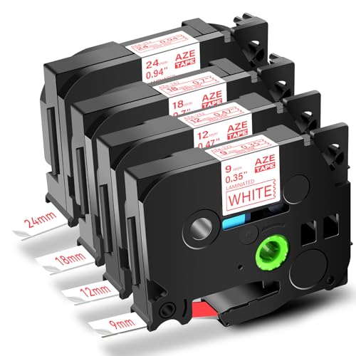 Cruxer Kompatibel für Brother P-touch TZe-222 Tze-232 Tze-242 Tze-252 White Laminierte Bänder，Roter auf Weiß Schriftband Ersatz für Brother PT-P710BT PT-P700 PT-E550WVP PT-P750W PT-2730VP (Packung 4) von Cruxer