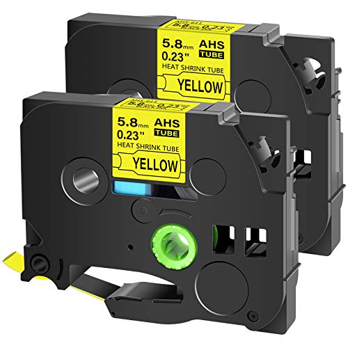 Cruxer Kompatibel mit Brother HSE611 HS2-611 AHS 611 5,8 mm 1/4 Zoll (0,23 Zoll) Schrumpfschlauch-Etikettenband, Schwarz auf Gelb für PTE550 PTP750 PTD450 PTD400AD PT710BT Etikett Maker, 2. - Packung von Cruxer