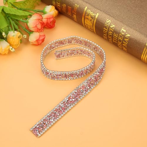 Cryfokt Cryfoktruc53xnt47-03 Netz-Wickelrolle, 15 mm Schleifenband, Rockdekoration, Haar-Accessoire, glitzerndes Kristall-Strassband, 91 cm, für Hochzeitskleid für Tasche, True Pink von Cryfokt