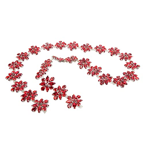 Strassbesatz, Strasskette, 3,5 Cm Breit, 1 Yard für Hochzeitsfeier, Geburtstagsfeier (Rote Marquise + Wassertropfen-Blumen-Diamantkette) von Cryfokt