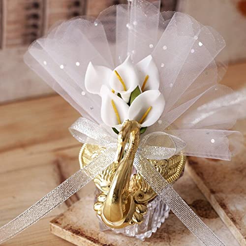 Crysdaralovebi 24 Stück Schwan Hochzeit Gastgeschenkboxen / Geschenk Kreative Selfdom Bomboniere Süßigkeiten Boxen mit Voile + Dekorieren Birne (Gold) von Crysdaralovebi