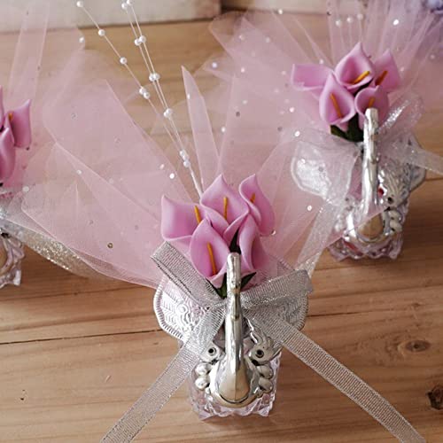 Crysdaralovebi Süßigkeitenschachteln mit Schwanenmotiv, für Hochzeit, Geschenk, kreative Selbstdom-Bomboniere-Schachteln mit Voile+Birne, Rosa, 24 Stück von Crysdaralovebi