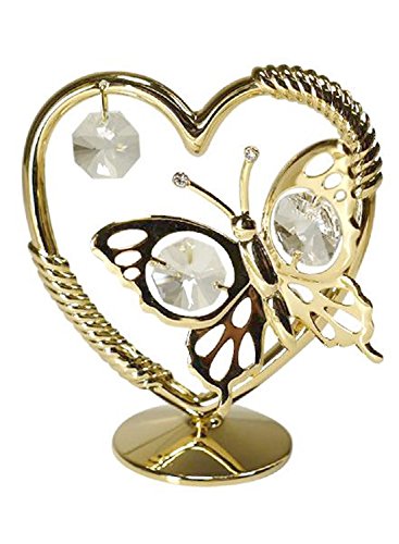 Crystal Temptations 3414 Herz mit Schmetterling stehend 80 x 75 mm Gold Plated Swarovsky Spectra Crystal 24 Karat Echtgold Auflage anlaufgeschützte Miniatur Tischdekoration von Crystal Temptations