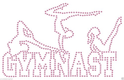 Bügelbild/Aufnäher, Applikation, Motiv: 3 Turnerinnen und Schriftzug „Gymnast“ aus Strasssteinen, T-Shirt-Verzierung babyrosa von CrystalsRus