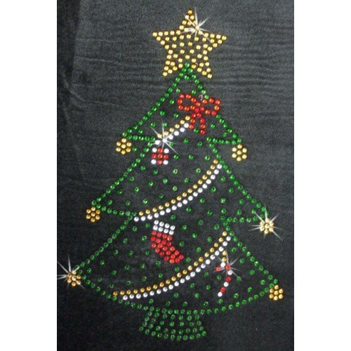 CrystalsRus Große Weihnachtsbaum Bügelbild Hotfix Strass mit Perle anpassen TShirt Patch - Eisen-auf-Bügel-Design - 3000 Designs - Baumwolle/Polyester/Nylon - 22,2 x 14,6 cm von CrystalsRus