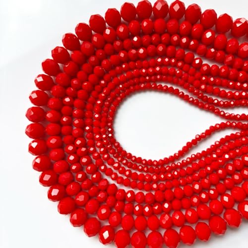 Briolette-Kristallglasperlen zur Schmuckherstellung, 3–10 mm, facettierte rote Glasperlen für Armbänder, Rondelle-Glasperlen, Großpackung zum Basteln, Weinanhänger, Windspiele, Sonnenfänger, 780 Stück von CrzBeadss