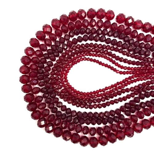 CrzBeadss Briolette-Glasperlen zur Schmuckherstellung, 3–10 mm, facettierte rote Kristallglasperlen für Armbänder, Rondelle-Kristallperlen, lose Perlen für Handwerk, Weinanhänger, Windspiele, von CrzBeadss