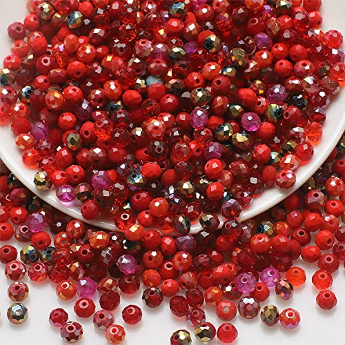 CrzBeadss Glasperlen, rote Kristallperlen zur Schmuckherstellung, 8 mm, mehrfarbig, facettierte Perlen mit Loch, Glas-Briolette-Abstandshalter für Armbandherstellung, Rondelle-Kristallperlen für von CrzBeadss