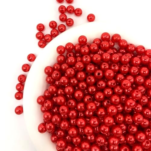 CrzBeadss Perlen mit Loch, 3 mm Perlen für Schmuckherstellung, rote lose Abstandshalter, hochglänzende, runde Perlen für Armbänder, Halsketten, Haare, Handwerk, Dekoration und Vasenfüller, 4000 Stück von CrzBeadss