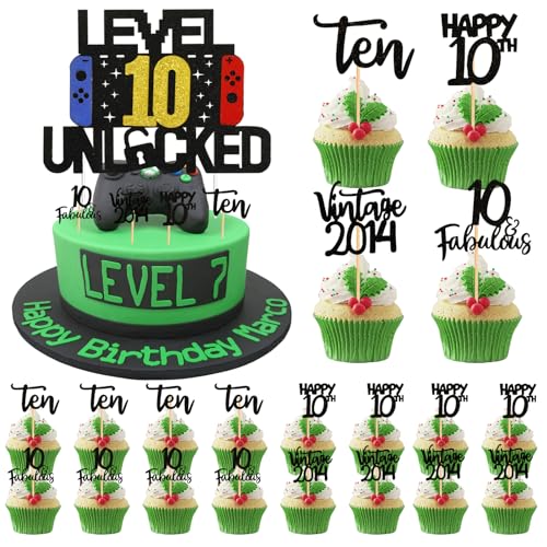 25 Stück Videospiel Tortendeko 10. Geburtstag Jungen Playstation Cupcake Topper Happy Birthday Tortendeko Spiel Gaming Thema Kuchenaufsatz Kuchen Deko Geburtstag Party Dekoration von Crzyplea