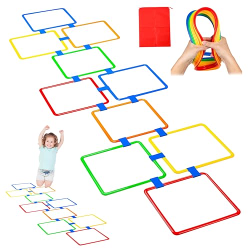 Csafyrt 10pcs Hopscotch Ringe mit Bohnensack werfen mehrfarbige Ringe Hindernis für Spaß Spiel Kinder Outdoor-Spielausrüstung 38 cm Quadrat von Csafyrt