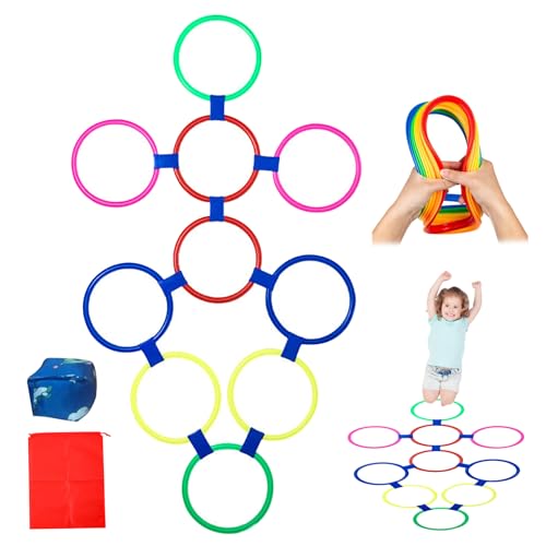 Csafyrt 10pcs Hopscotch Ringe mit Bohnensack werfen mehrfarbige Ringe Hindernisstrecke Spaß Spiel Kids Outdoor-Spielausrüstung 38 cm von Csafyrt