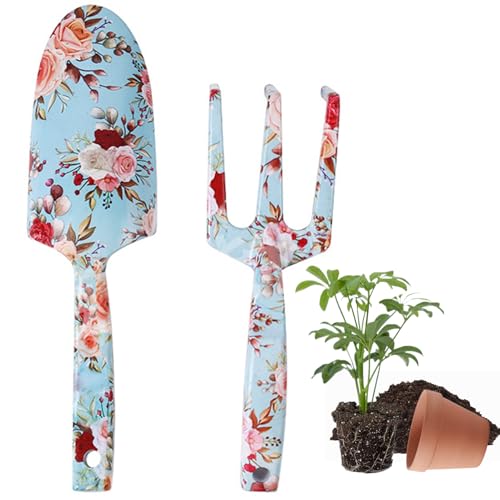 Csafyrt 2pcs Gartenwerkzeuge Gartenwerkzeuge für Frauen Handkelle und Gabel Mini Gartenwerkzeuge Aluminiumlegierung Gedruckter Muster Gartenschaufel von Csafyrt