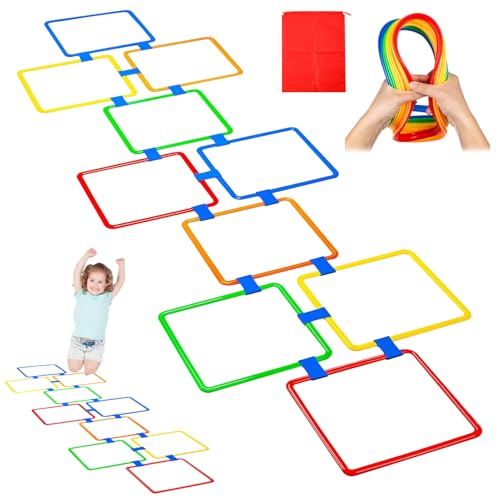 Csafyrt Hopscotch-Ringe 10pcs Hopscotch-Ringe mit Bohnensack werfen mehrfarbige Ringe Hindernisstrecken Spaß Spiel a von Csafyrt