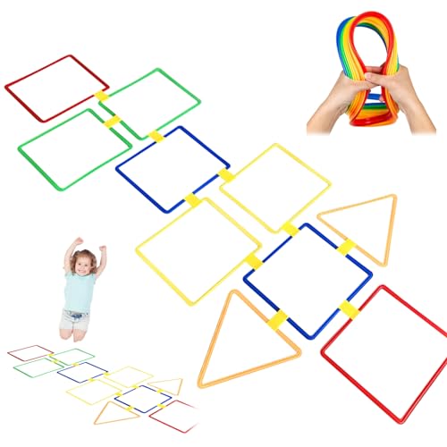 Csafyrt Hopscotch Rings Spiel, 10pcs Hopscotch Rings 15inch Square ＆ Dreieck Multi-Farbringe Hindernisstrecke Fun Play Kids Outdoor Play Equipment von Csafyrt