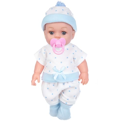 Csafyrt Mini Babypuppen 12 süße Mini-Puppen mit einem Schnuller offene Augen realistische Neugeborene Babypuppen weiche Gummi-Silikon-Babypuppen Ganzkörper Babypuppe mit Kleidung für Kinder Blau von Csafyrt