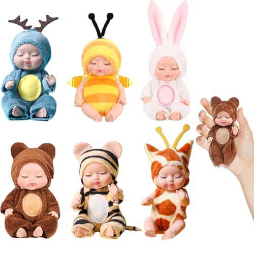 Csafyrt Mini Babypuppen 6pcs 4 Zoll niedliche Möglichkeiten kleine Babypuppen lebensee realistische Mini -Puppen mit tierischen Kleidung kleine Puppengeschenke für Kinder 3+ Geburtstag Babyparty von Csafyrt