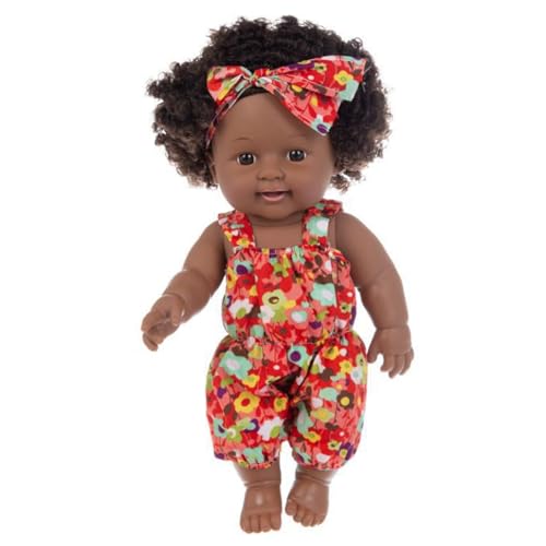 Csafyrt Schwarze Babypuppen, 12 Zoll bewegliche Joint Afroamerikaner Babypuppe, realistische Puppe mit lockigem Haar und tragbare Kleidung für Kindergeschenke, rot von Csafyrt