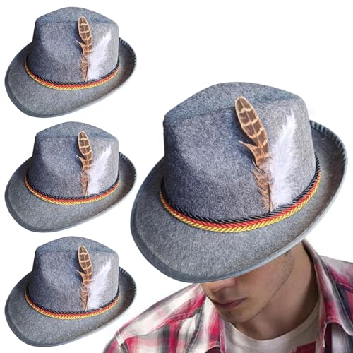 Oktoberfest Hut 3pcs gefiederter Fedora Hut weich dekorative Oktoberfesthüte für Männer & Frauen Retro Oktro Oktroberfest Dekorationen für Karneval, Partykleid, Rollenspiel und Cosplay (hellgrau) von Csafyrt