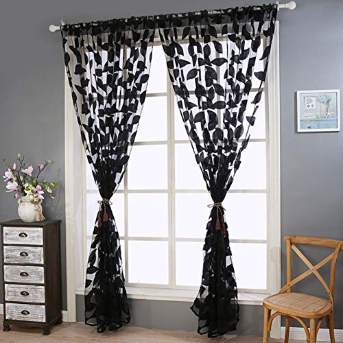 Csheng Schlaufenvorhang VorhäNge Wohnzimmer Gardinen Kurz Fertiggardinen Vorhänge Für Windows Für Wohnzimmer Voile Net Vorhänge Voile Vorhang Panel Floral Tüll Voile Tür Fenster Vorhang 100X270,Black von Csheng