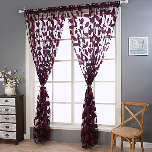 Schlaufenvorhang VorhäNge Wohnzimmer Gardinen Kurz Fertiggardinen Vorhänge Für Windows Für Wohnzimmer Voile Net Vorhänge Voile Vorhang Panel Floral Tüll Voile Tür Fenster Vorhang 100X200,violet von Csheng