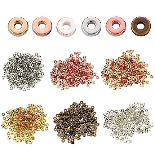 Csirnto Spacer Beads 600 Stück Flache Runde Abstandshalter-Perlen Goldperlen Quetschperlen Gemischte Lose Perlen Separate Perlen Rund Spacer Beads Scheibenperlen von Csirnto