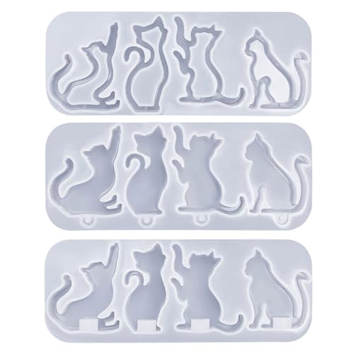 3 Stück 3D Handgemachte Silikonform Glatte Schlüsselanhänger Form Katze Anhänger Schlüsselanhänger Formen Ornament Zubehör Epoxidharz Formen von Csnbfiop