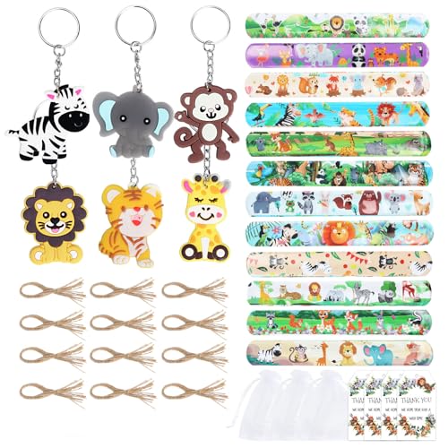 Csnbfiop 24pcs Jungle Animal Keychains Armband Mit Taschen Und Kartenparty Leckereien Für Geburtstagsdekorationen Und Goodie Bag Füllstoffe von Csnbfiop