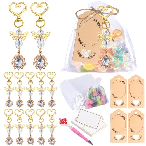 Csnbfiop 30pcs Crystal Hearts Schlüsselanhänger Und Flügelanhänger Für Taufen Und Hochzeitsgästegeschenke Mit Organza Tasche Und Dankeskarte von Csnbfiop