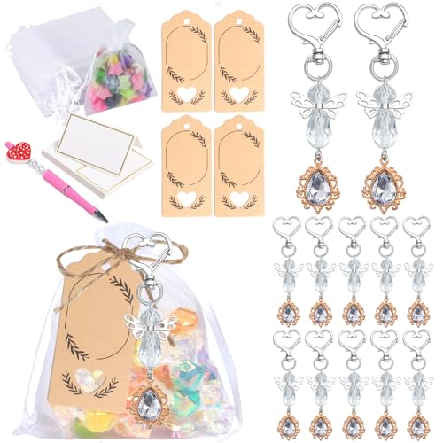 Csnbfiop 30pcs Crystal Hearts Schlüsselanhänger Und Flügelanhänger Für Taufen Und Hochzeitsgästegeschenke Mit Organza Tasche Und Dankeskarte von Csnbfiop