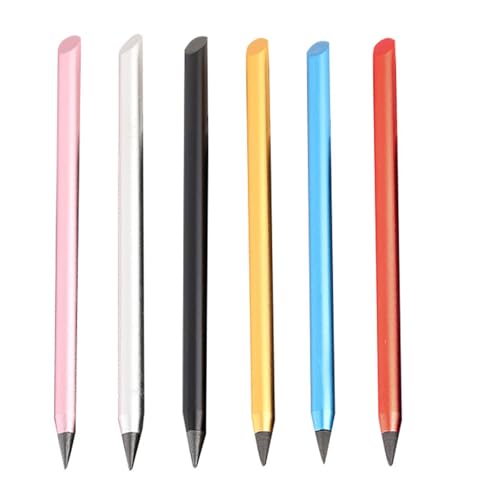 Csnbfiop 6 Stück Löschbarer Stift Mit Gummispitze Stiftspitze Metall Tintenloser Stift Wiederverwendbarer Tintenloser Bleistift von Csnbfiop