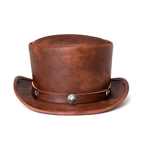 Csnbfiop PU Leder Gentleman Hut Punk für Halloween Party Bühne Kostüm Cosplay Retro Round TopTopper Hut Zubehör von Csnbfiop