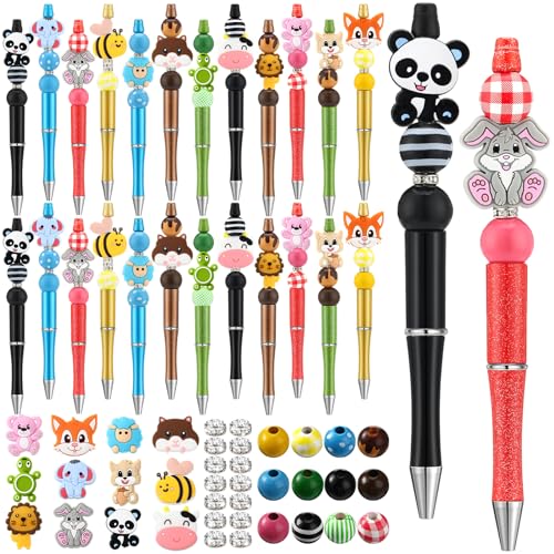 Ctosree 36 Sets Beadable Pens Kit DIY Cute Animals Silicone Beads Beadable Pens Bead Kugelschreiber Black Ink Bulk School Gift Pens for Office School Kids Students Kid Gift von Ctosree