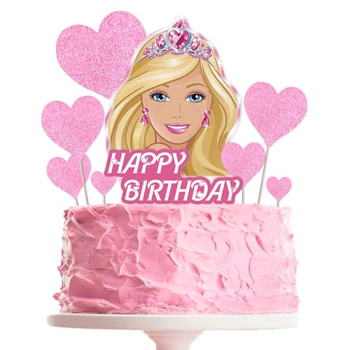 Ctxtqtdt 9 Stück Barbi Tortendeko Mädchen, Barbi Kuchen Deko Kindergeburtstag, Cake Topper Set, Happy Birthday Topper für Kinder Geburtstag Party Kuchen Dekoration Supplies (A) von Ctxtqtdt