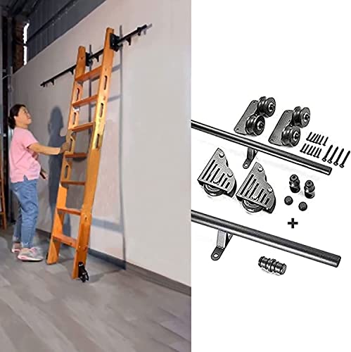 CuNtoHHH Schwarzes Roll-Hardware-Kit für Bibliotheken, 3,3 bis 20 Fuß, Spann-Gleitrolle (ohne Leiter), Schiebe-Bibliotheksleiter-Hardware, Spann-Rollschiene für Bibliotheken im Homeoffice (Größe: 20 von CuNtoHHH