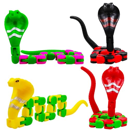 Cuackamily 4 Stücke 18 Links Wacky Tracks, Wacky Tracks Snap and Click Schlange Anti-Stress Ketten Fidget Sensorische Spielzeug, Mitgebsel Kindergeburtstag Geschenke für Kinder (Zufällige Farbe) von Cuackamily