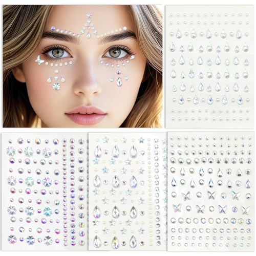 Cuackamily 535+ Stück Glitzersteine Selbstklebend, Glitzersteine Gesicht Strasssteine Schmucksteine, Diamant Aufkleber Glitzer Basteln Diamanten für Nägel Gesichts Make Up Fingernagel Dekorationen von Cuackamily